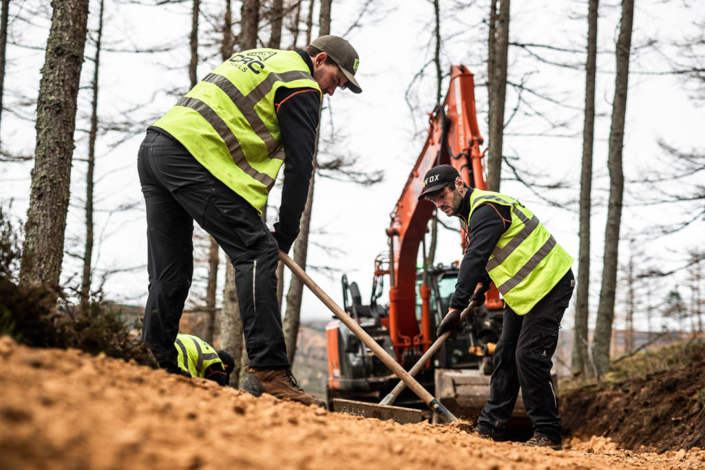 Two CRC team members working on the Glenlivet Estate Mountain Bike Trail